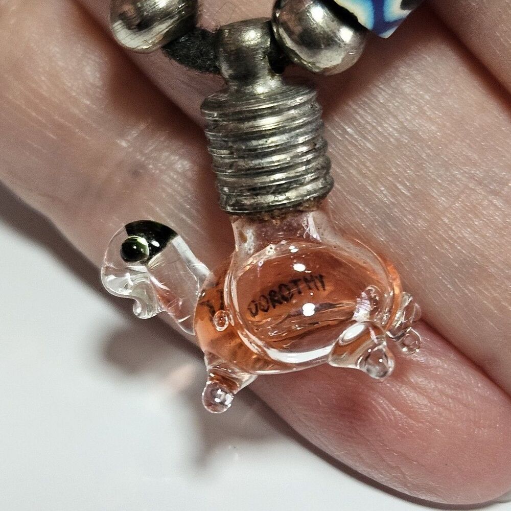 Glass Turtle Dorothy Name On Rice Pendant Corded Necklace 22"